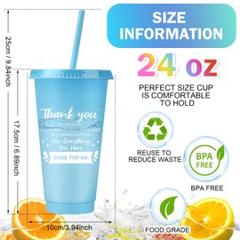 Nuenen 50 Pcs Employee Appreciation Tumbler with Straw and Lid Bulk 24oz Thank You Cup Graduation Gift Water Bottle Plastic Tumbler Inspirational Travel Mugs for Coworker Friend(Fresh Style)