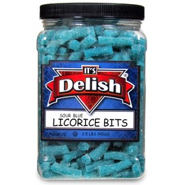 Sour Blue Blueberry Licorice Bits by Its Delish, 2.5 LBS (40 Oz) Jumbo Container Jar – Original Style Chewy Sour Blue Blueberry Candy Twists – Great Gifts Party Sweets – Made in USA, Vegan, Kosher