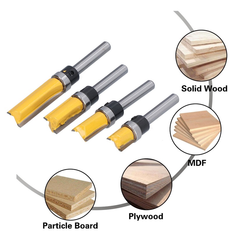 4Pcs Trim Hinge Router Bit Round Silver Yellow 1/4in Shank