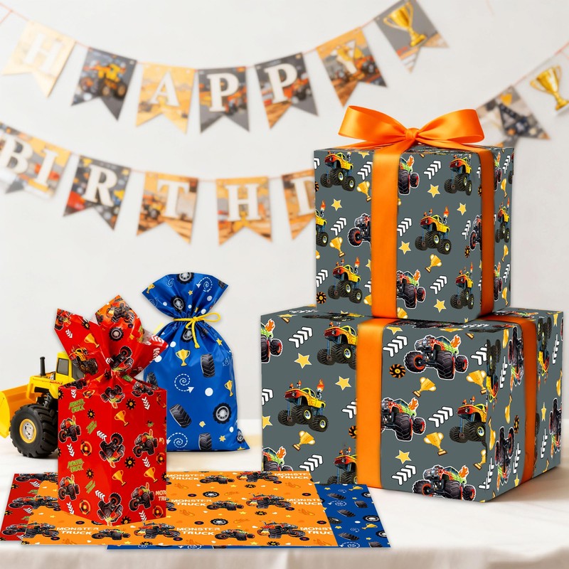 Monster Truck Wrapping Paper Racing Car Party Favors Gift Wrapping