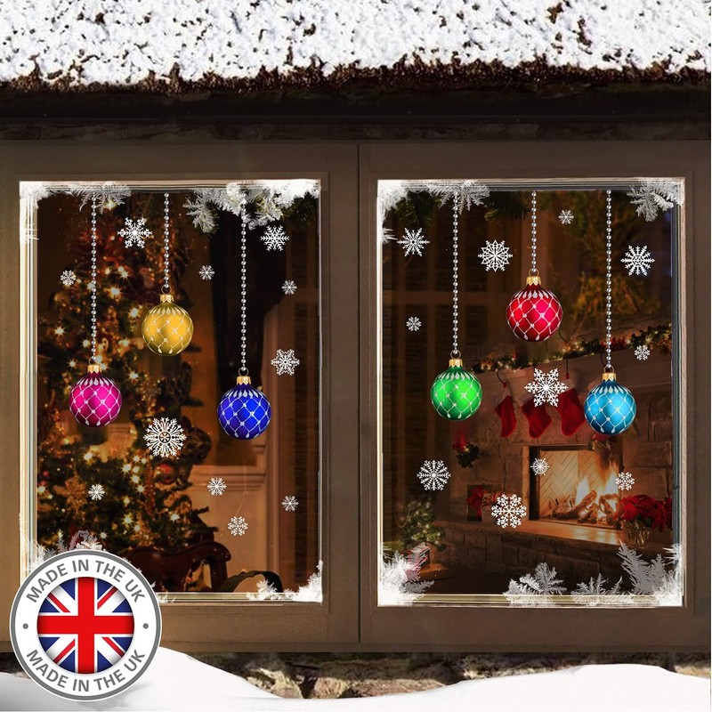 2 sheets of Christmas stained glass Bauble Snowflake Window Stickers