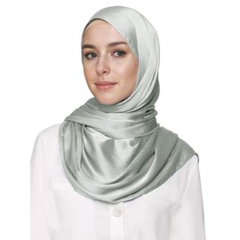 Lina & Lily Premium Crinkled Satin Hijab Head Scarf Shawl for Muslim Women (Sage Green)