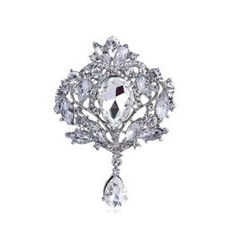 COLORFUL BLING Wedding Bridal Big Crystal Rhinestone Bouquet Brooch Pin for Women-Silver