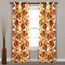Lush Decor 100% Blackout Window Curtain Panel Pair Leah Floral Insulated Grommet, 95" L, Red and Yellow