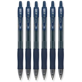 Pilot G2 Retractable Premium Gel Ink Roller Ball Pens Fine Pt, Navy Blue, Pack Of 6