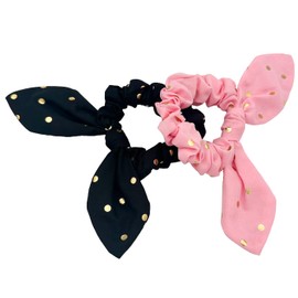 HAARallerliebst Scunchies Polka Dot Bow | Pink & Black | 2 Pieces) for Girls with Storage Box
