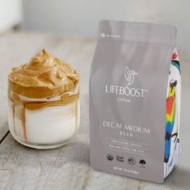 Lifeboost Coffee Medium Swiss Water Decaf Coffee Whole Bean - Low Acid Single Origin USDA Decaf Organic Coffee - Fair Trade Coffee Beans Third Party Tested For Mycotoxins & Pesticides - 12 Ounces
