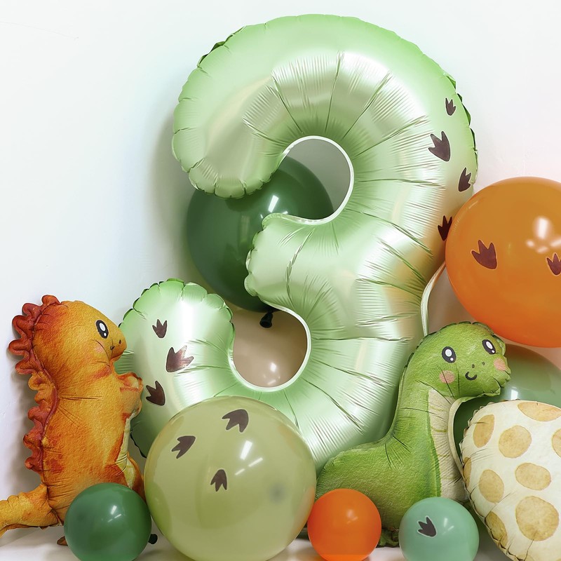 Wuokkig Orange Dinosaur Balloons, 42Pcs Number 4 Dinosaur Party Decoration