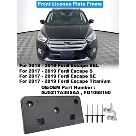 FASTCHE Front License Plate Frame Compatible with Ford Escape 2017 2018 2019 Front Bumper License Plate Holder Mounting Bracket Cover Replace # GJ5Z17A385AA, FO1068160