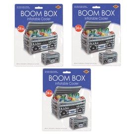 Beistle Inflatable Boom Box Coolers, 3 Pack, 16” x 24”, Each Holds Approx. 48 12 oz. Cans – 80's Party Decorations, Inflatable Cooler for Parties, Beverage Cooler, Music Themed Decorations
