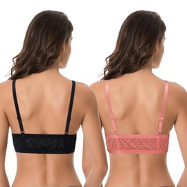 Curve Muse Women's Plus Size Full Coverage Underwire Front Close Bras-2PK-Black,Orange-46B