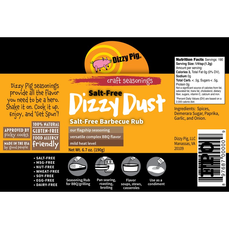 Dizzy Pig Salt Free Dizzy Dust All Purpose Seasoning and