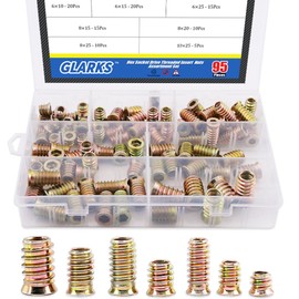 Glarks 95Pcs Zinc Alloy Hex Flanged Screw-in Nut Hex Socket Drive Threaded Insert Nuts Assortment Set for Wood Furniture