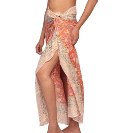 Pareo de algodón estampado a mano para mujer, chamarra de playa, bufanda, traje de baño, pareo, regalo ligero de verano para ella, Crema, Talla única