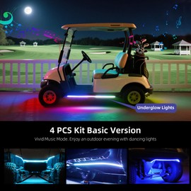 AIPSET Golf Cart LED Light Strip, LED Lights Underbody Underglow Kit, Neon Strips Lighting, Universal Compatible with EZGO Club Car Yamaha, 12V - 80V Input, Muti-Color, Music Sync & Waterproof, 4PCS
