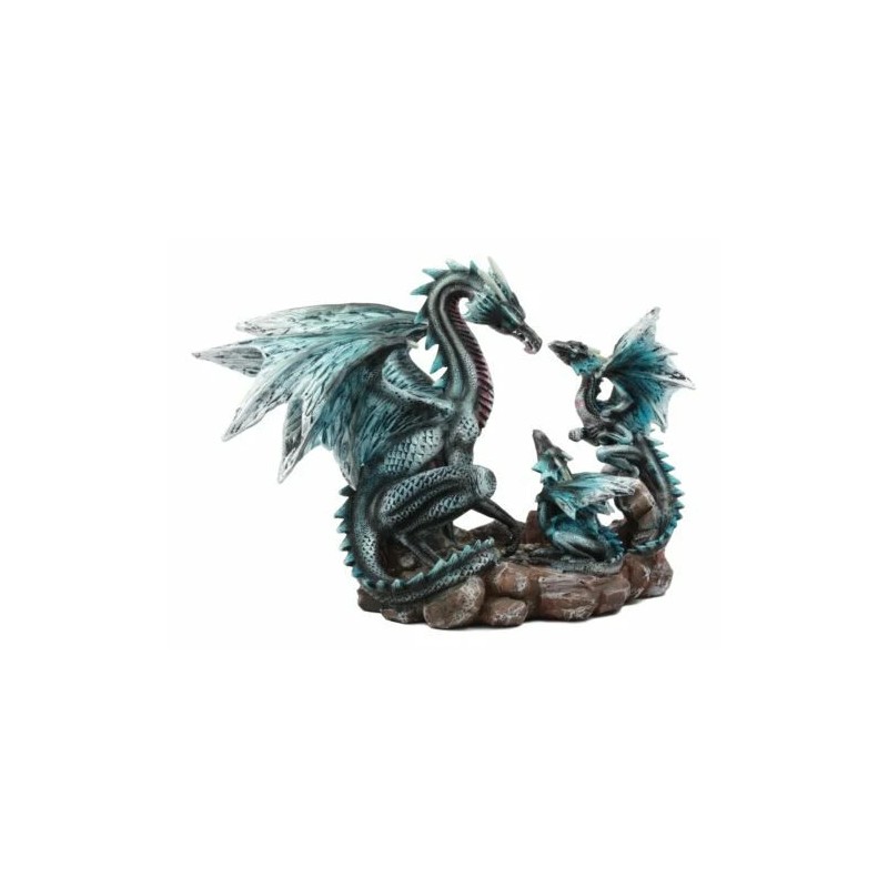 Family Set of Midnight Storm Dragon Statue 8" Height Fantasy