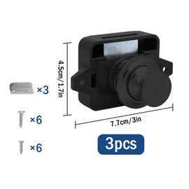 Abiyou 3 x Cabinet Lock Catch, Button Drawer Lock, Push Button Lock, Push Lock Lock, Push Button Catch Door Lock, for Cabinet, Motorhome, Ship (Black)