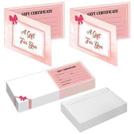 SHIEL-EVEN 50 Sets Gift Certificates for Business, Blank Gift Cards Certificates with Envelopes,Gift Certificates for Salon Restaurants Spa Marriage Birthday Client Vouchers 11.8 x 3.9 Inch - Pink