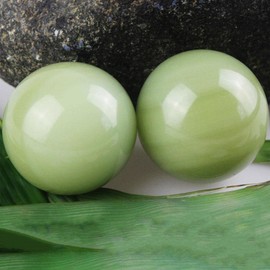2 Inch Light Green Afghanistan Jade Baoding Balls Health Crystal Balls for Stress Relief, Exercise, and Hand Therapy, Chinese Natural Stone Handballs with Carry Pouch (Box-Packed) M10