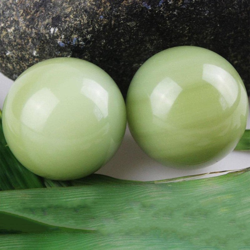 2 Inch Light Green Afghanistan Jade Baoding Balls Health Crystal