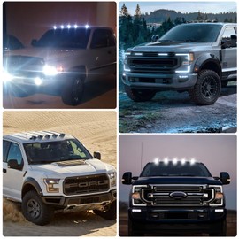 DEERMOTO 5PCS Solar Cab Lights White Wireless No Drill Car Roof Top Marker 12 LED Warning Light Smoke Lens IP67 Waterproof Truck Roof Light Compatible with Pickups Trucks Ford Dodge Ram GMC Toyota SUV