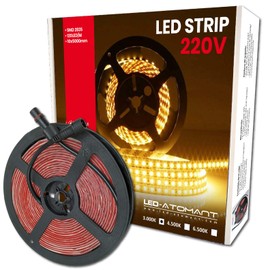 LED ATOMANT 5 m Roll of Direct LED Light Strip to 220V, Warm White (3000K), Waterproof, Cut Every 10 cm