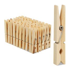 Relaxdays 200 x Wooden Clothes Pegs, Large Wooden Clothes Pegs, Crafts, Drying Pegs, Metal Spring, Wooden Pegs, Natural