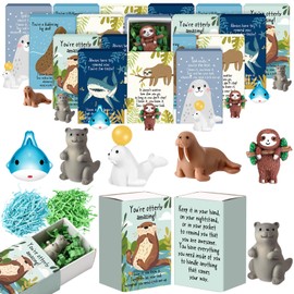 Cinnvoice 50 Set Bulk Gifts Employee Appreciation Gifts for Coworkers Staff Small Thank You Emotional Support Desk Pets Inspirational Cute Resin Mini Ornaments with Cheer up Card Box (Sloth)