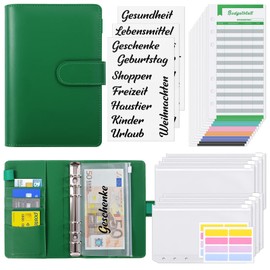 Konvinit Budget Planner Budget Binder, A6 Budget Planner Household Book with Money Compartments, Money Book with Films, Budget Planner German with Money Envelopes, Budget Sheet, Labels, Green