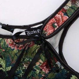 SCARLET DARKNESS Women's Retro Renaissance Bustier Corset Top Lace-up Overbust Floral Cottagecore Corsets for Women Victorian Party Plus Size 16