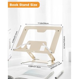 Honagu Book Stand for Reading, Metal Adjustable Book Holder, Foldable Cookbook Documents Stand for Textbooks, Music Books, Recipe, Cookbooks, Magazines, Tablets, Laptops (Milky White)