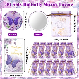 36Sets Butterfly Compact Mirrors Bulk Butterfly Baby Shower Party Favors Inspirational Makeup Mirrors Thank You Cards and Bags for Guests Bridal Shower Wedding Gender Reveal Bachelorette Party