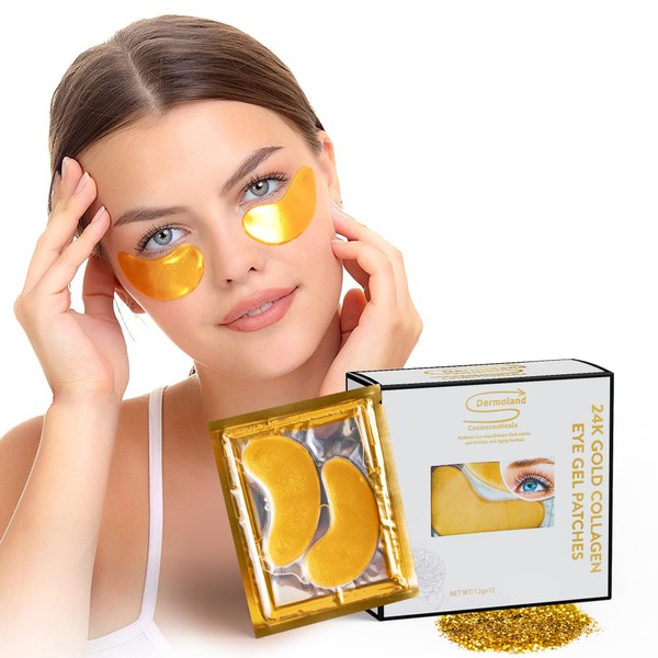 Under Eye pads - Undereye Gel Patches for Puffiness - Eye Mask for Dark Circles - Hyaluronic Acid Eye Mask- Collagen Eye Pads,24k Gold Anti Wrinkle Treatment, Hydrogel Gold Eye Patches15 Pairs