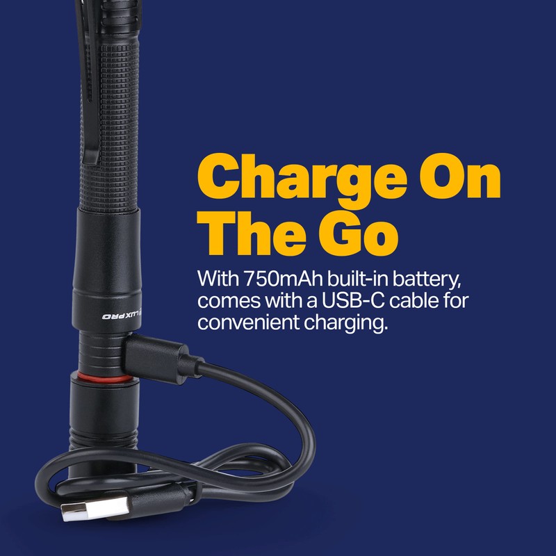 LUXPRO Dual Power Rechargeable Focusing LED Penlight Flashlight with Pocket