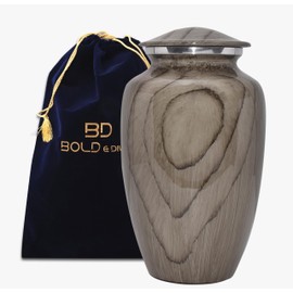 BOLD & DIVINE Grey Wood Grain Finish Cremation Urn | Human Ashes Adult Memorial urn, Burial, Funeral Cremation Urns | 200 Cubic Inches Adult