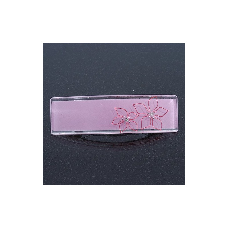Light Pink Floral Plastic Barrette Hair Clip Grip - 10cm