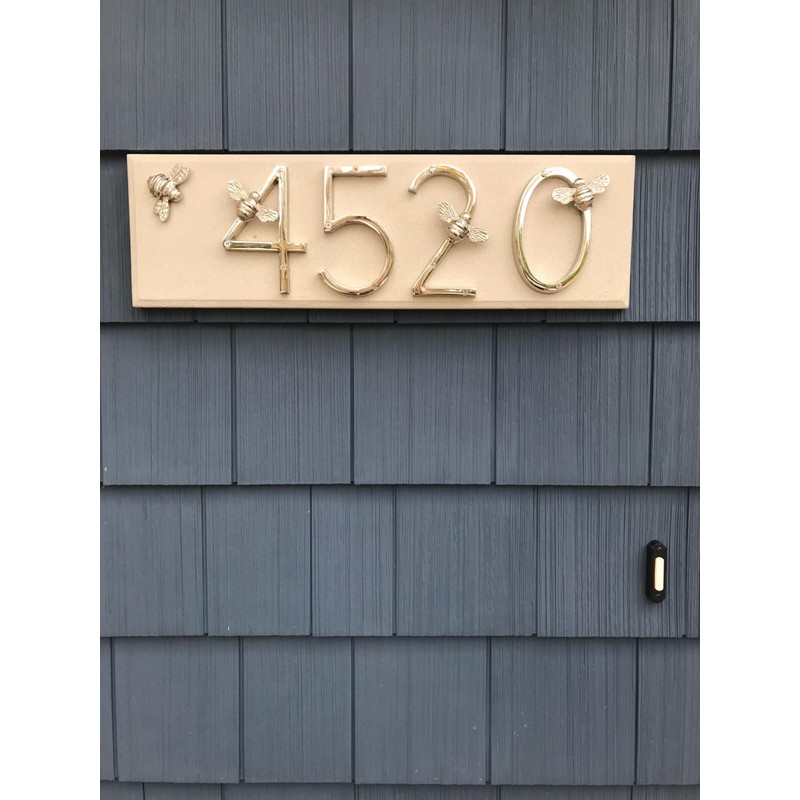 Gold Brass bee House Number with Bee design | 5