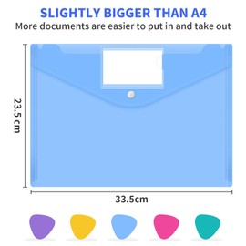 Smarpau Plastic Wallet A4-20 Pack of Plastic Folder Document Holder A4 Plastic Wallet with Tab Pocket and Button Closure for School, Home, Office, Travel (5 Colours)