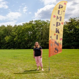 Vispronet Premium Pumpkins Feather Flag Kit – 13ft Flagpole Set, Ground Stake, Pole Sleeve Bag – Outdoor Pumpkin Patch Banner for Pumpkin Farms & Businesses – Knitted Polyester – Printed in the USA