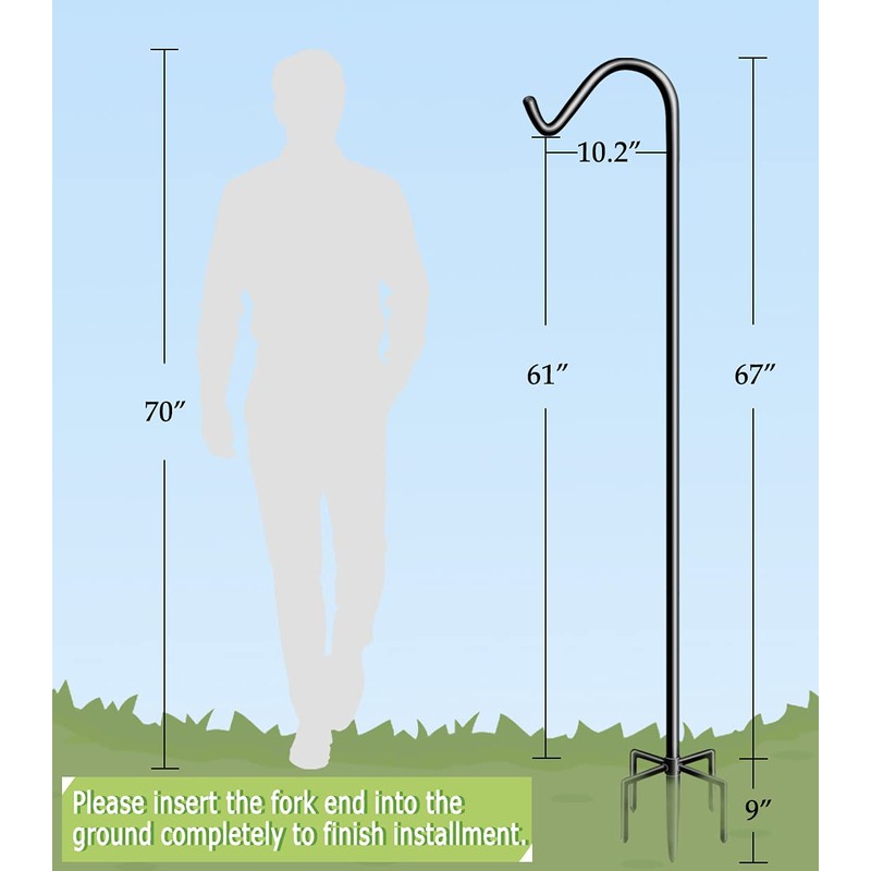 Garbuildman 76 Inch Tall Shepherd Hooks with 5-Forked Base, Adjustable