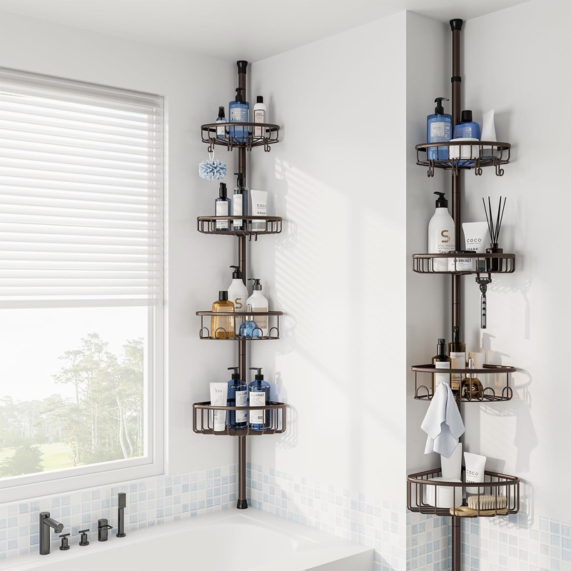 Corner Shower Caddy Tension Pole: Stainless Steel Rustproof 4-Tier Shower