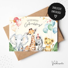 MeinBaby123® 10 Children's Birthday Party Invitation Cards, For Girls And Boys, Sweet Birthday Invitations For Children, Includes 10 Envelopes, Premium Quality (Africa Animals V1)