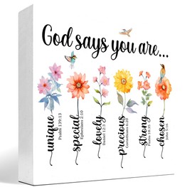 Bible Verse Wood Sign Desk Decor,God Says You are...Unique Christian Wood Block Signs,Religious Wood Plaque Signs Decor,Scripture Decor for Desk Shelf Tabletop Decoration Home Office