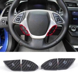 BEBECAR Real Carbon Fiber Steering Wheel Button Cover Trim Fits Corvette C7 2014-2019