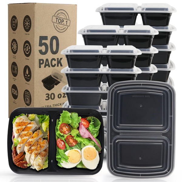 WGCC Meal Prep Containers 2 Compartment- 50Pack 30OZ Food Prep