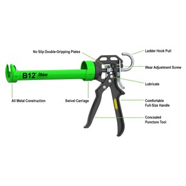 Albion Engineering Company B12 B-Line Manual Cartridge Caulking Gun, 1/10 Gallon (10 oz), 12:1 Drive