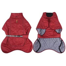 DoggieKit Dog Coats WaterProof Windproof Warm Winter Safe Threaded Reflective Strips Jacket for Medium Large Dogs with Harness Hole Puppy Pet Cold Weather Outfit Clothes Vest (XL, Red)
