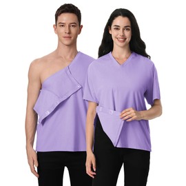 AprBark Magnetic Buttons Post Shoulder Surgery Recovery Shirt for Men V-Neck Tear Away Adaptive Chemo Port Clothing for Women