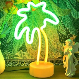 VIFULIN Palm Tree Neon Sign, Coconut Tree Neon Signs for Bedroom LED Palm Tree Lamp USB/Battery Powered Light up Neon Sign Fun Classroom Decor, Tropical Light Decor Desk Green Xmas Decor Coconut Decor