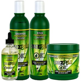 CrecePelo 4-Piece Hair Growth Set – Natural Phytotherapeutic Shampoo, Rinse, Treatment Mask & Dropper – Boosts Growth, Strengthens & Hydrates – All Hair Types – No Colorants